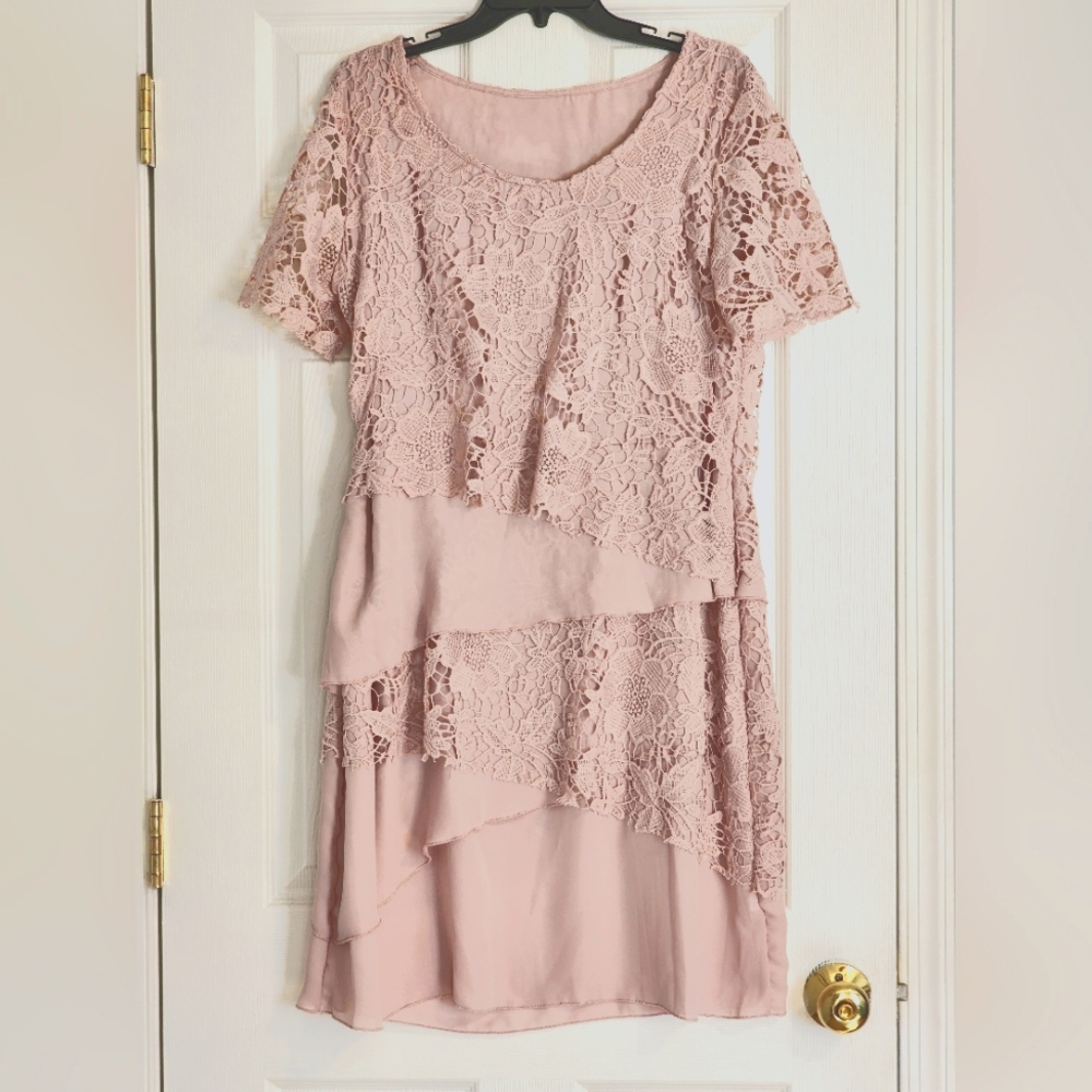 Layered Pink Floral Laced Dress - Size XL